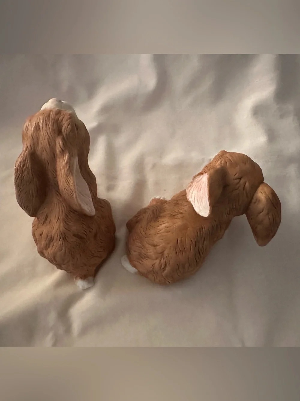 Pair of Brown Ceramic Bunny Figurines for Small Pets Habitat Decor